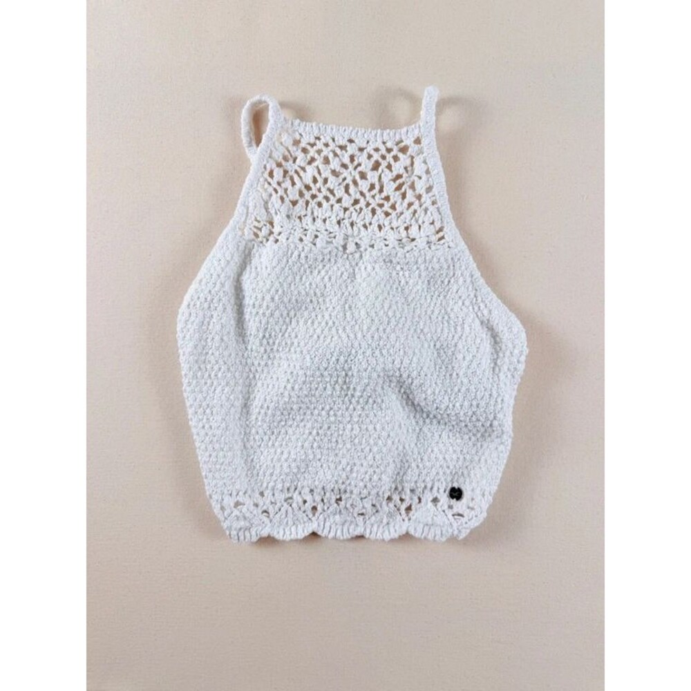 Hollister White Crochet Halter Top XS Boho Open Back